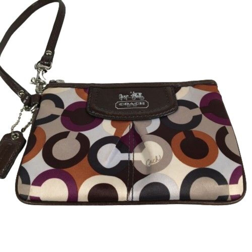 Coach Scarf Print Signature Sateen Wallet Wristlet Clutch Multicolor Logo Op Art